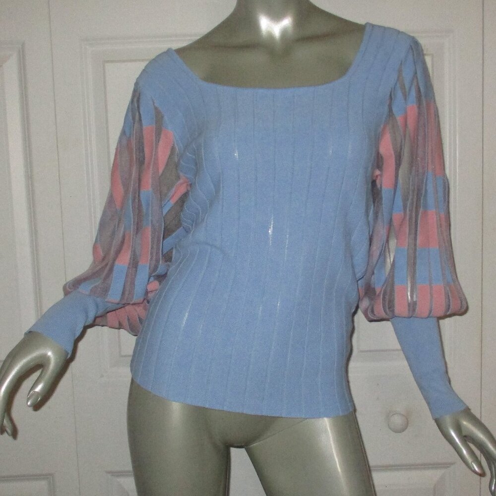 SEE AND BE SEEN Blue & Pink Sweater Balloon Sleeves